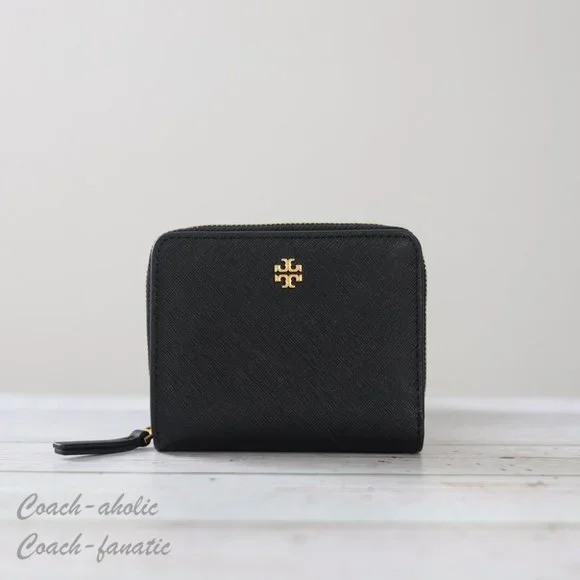 NWT Tory Burch Emerson Saffiano Leather Mini Wallet in Black - Picture 4 of 10